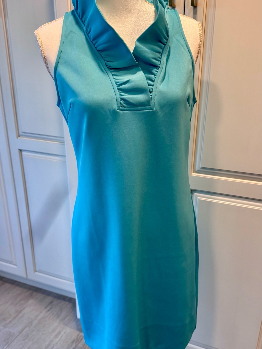 Gretchen Scott Designs Aqua Sleeveless Dress with Lime Lining